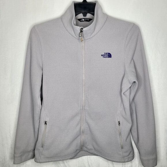 The North Face Light Gray Purple Logo Full-Zip Fleece Size Large - Picture 1 of 8
